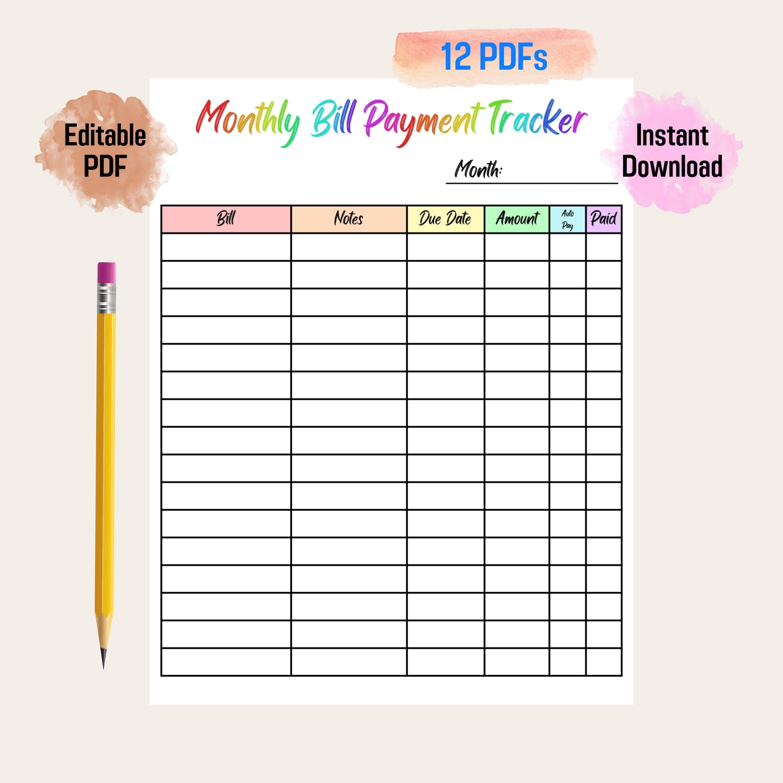 Free Printable Monthly Bill Payment Log