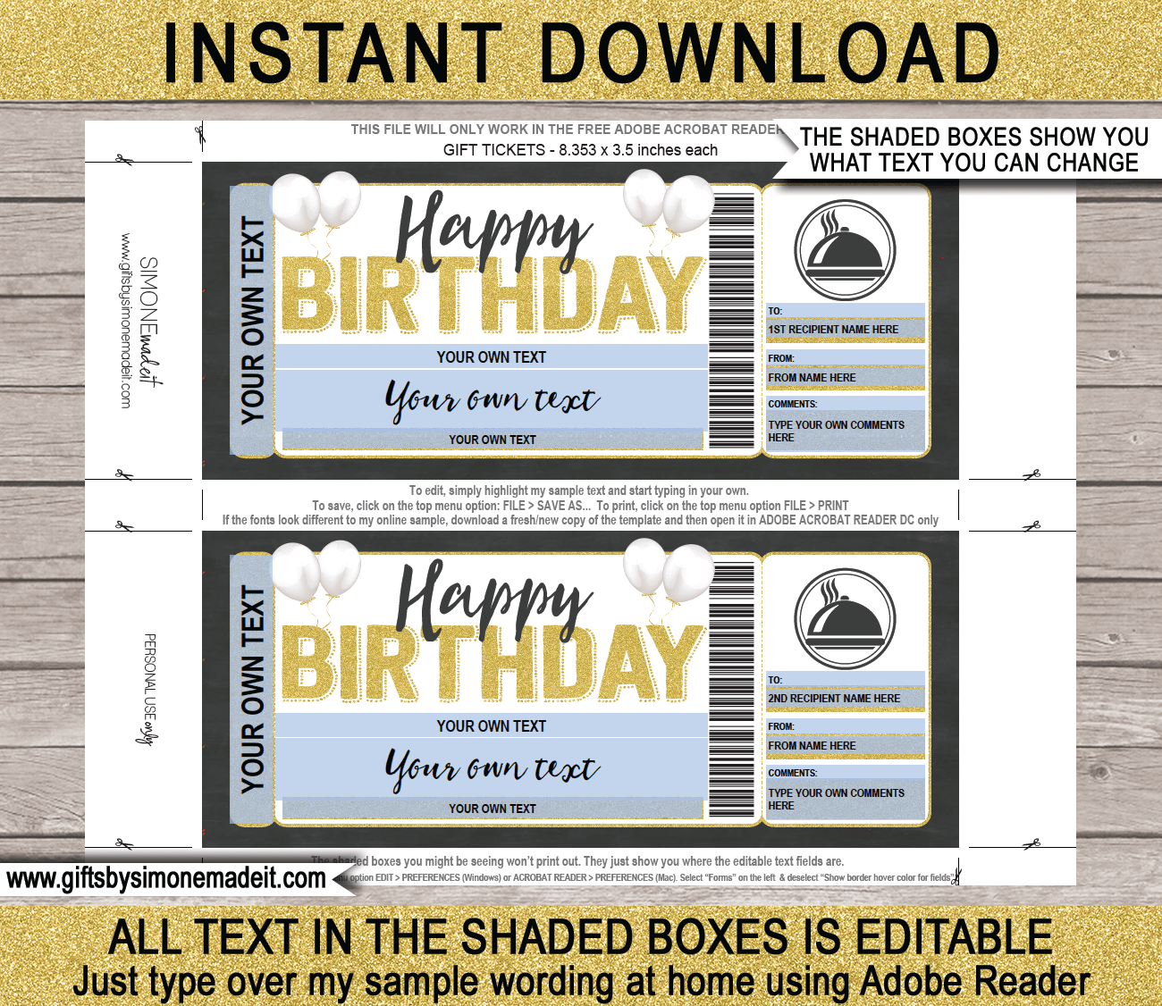 Birthday Meal Voucher Template Restaurant Dinner Gift Certificate Ticket