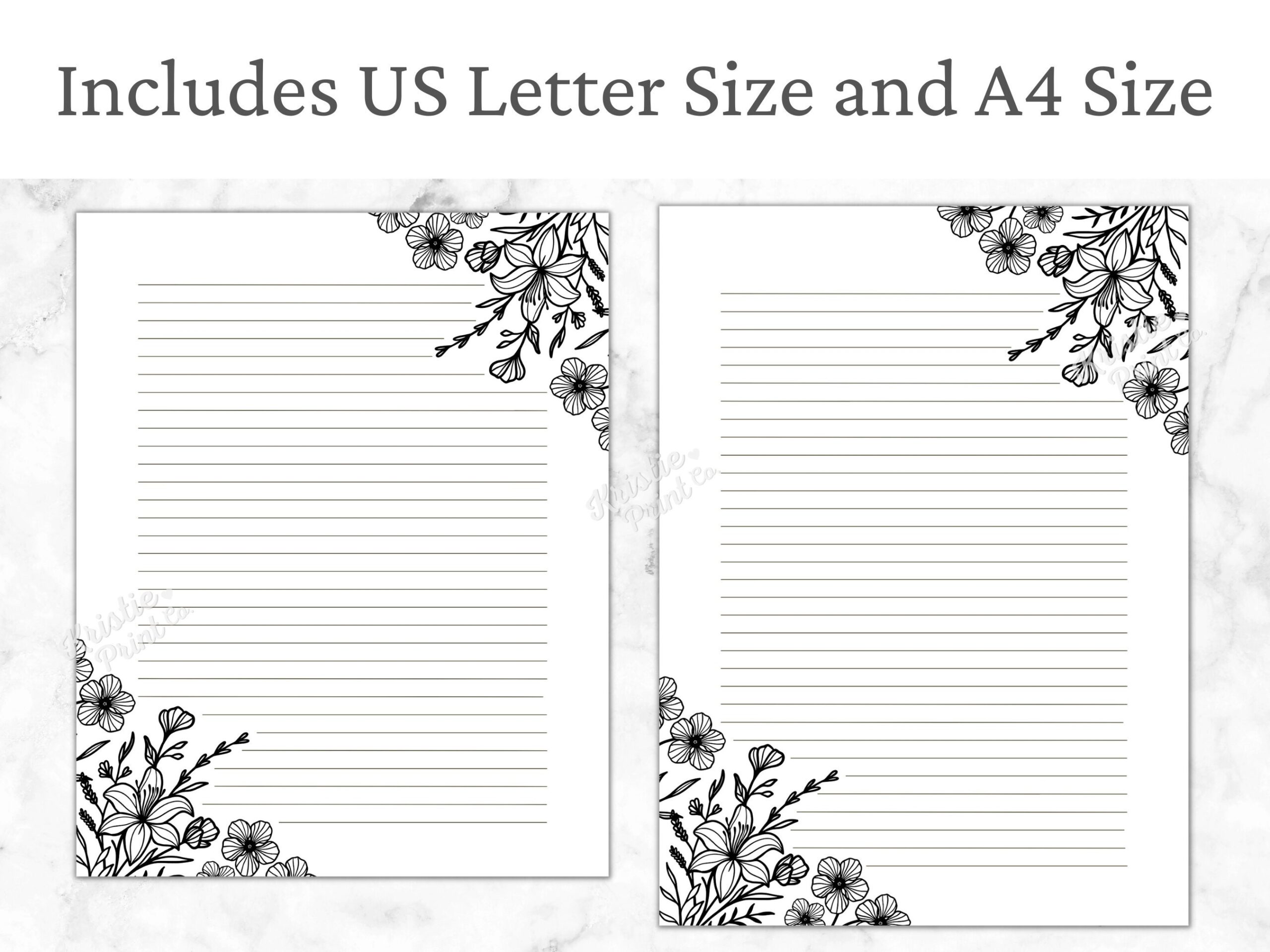 Black And White Floral Lined Paper Printable Stationery Paper Journal Paper Digital Download Stationary Paper Minimalist Penpal Letter Etsy Australia