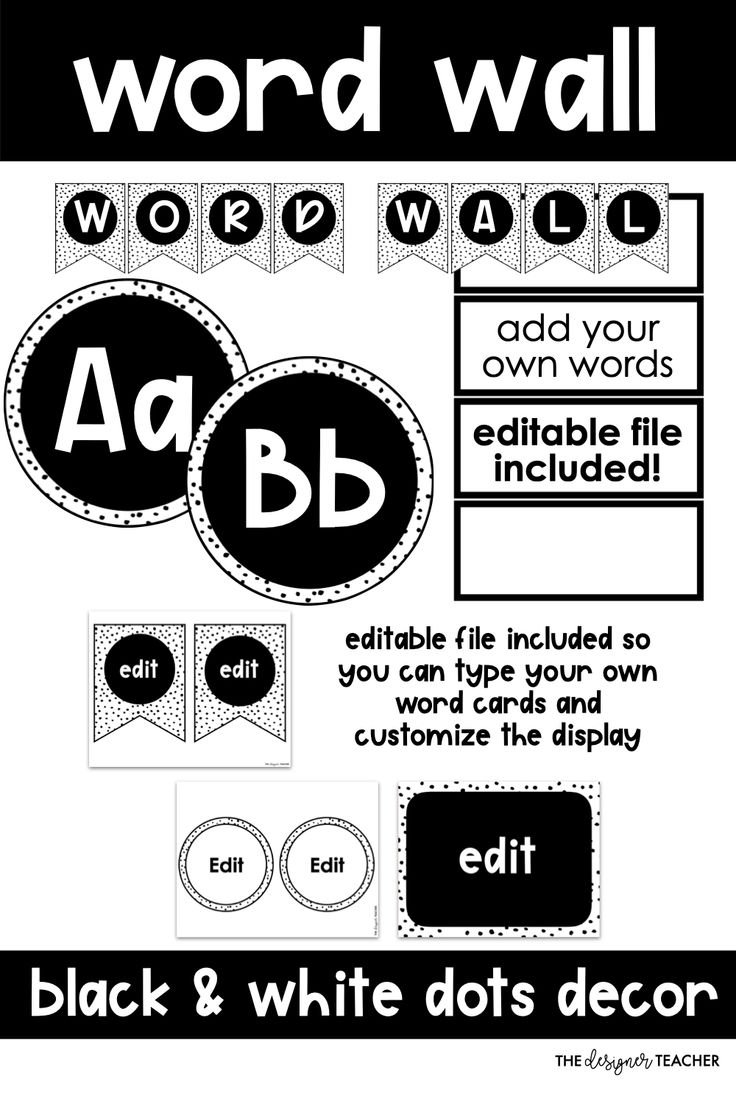 Black White Dots Classroom Decor Word Wall