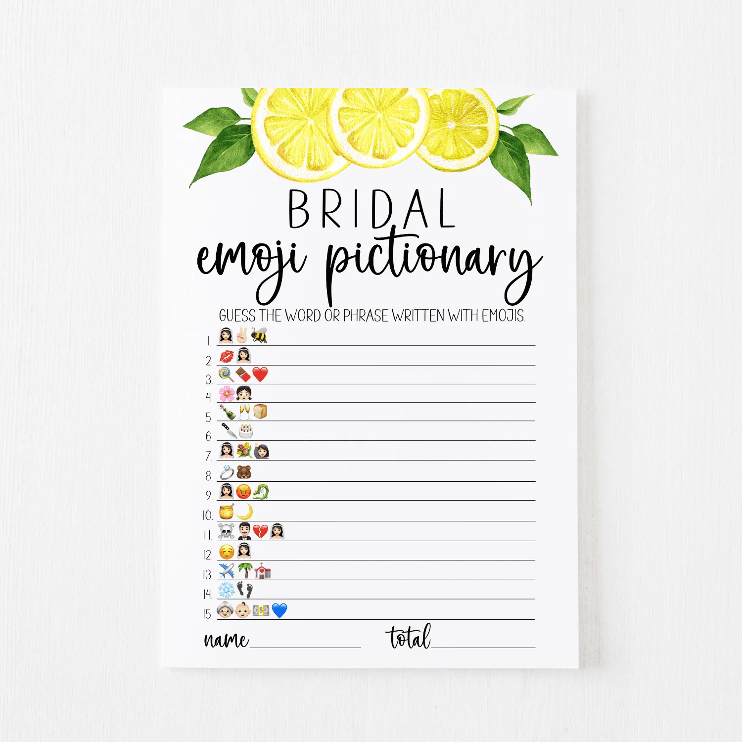 Bridal Emoji Pictionary Cards Lemon Modern MOH