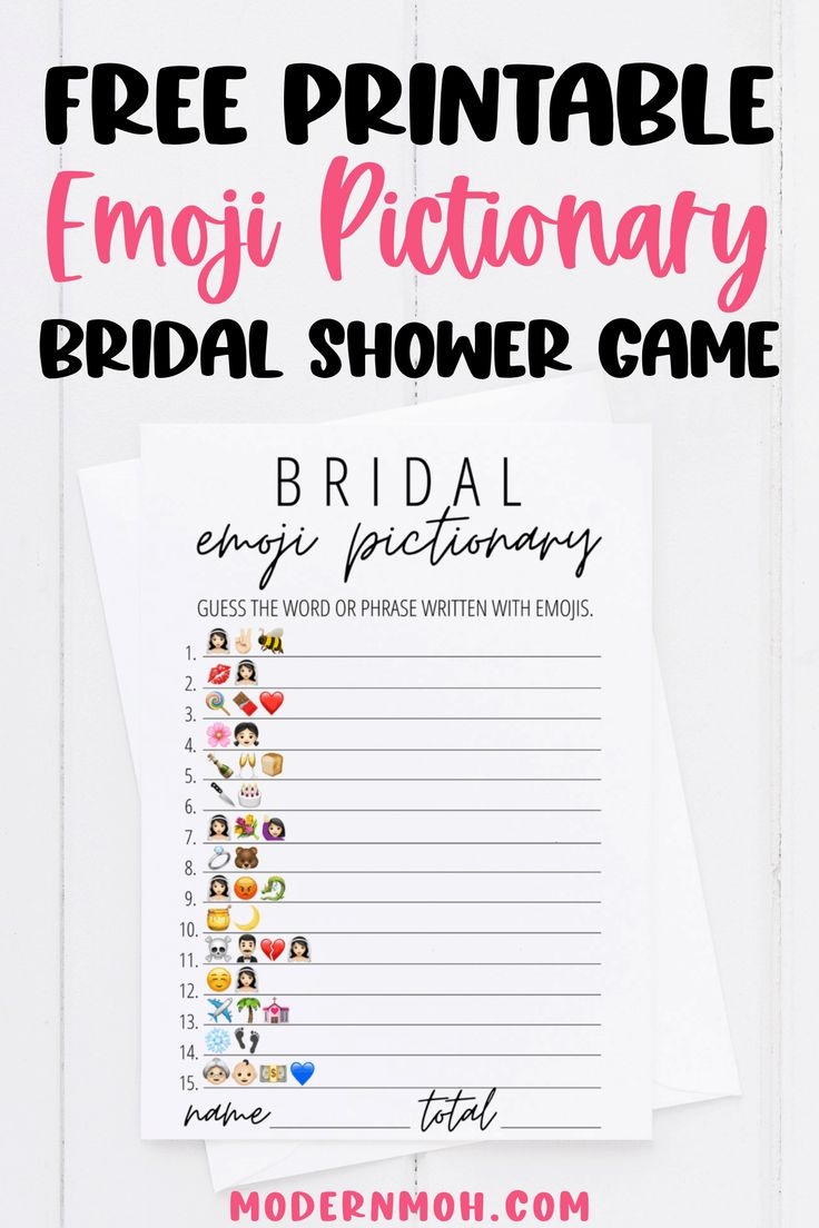 Bridal Emoji Pictionary Free Printable Modern MOH