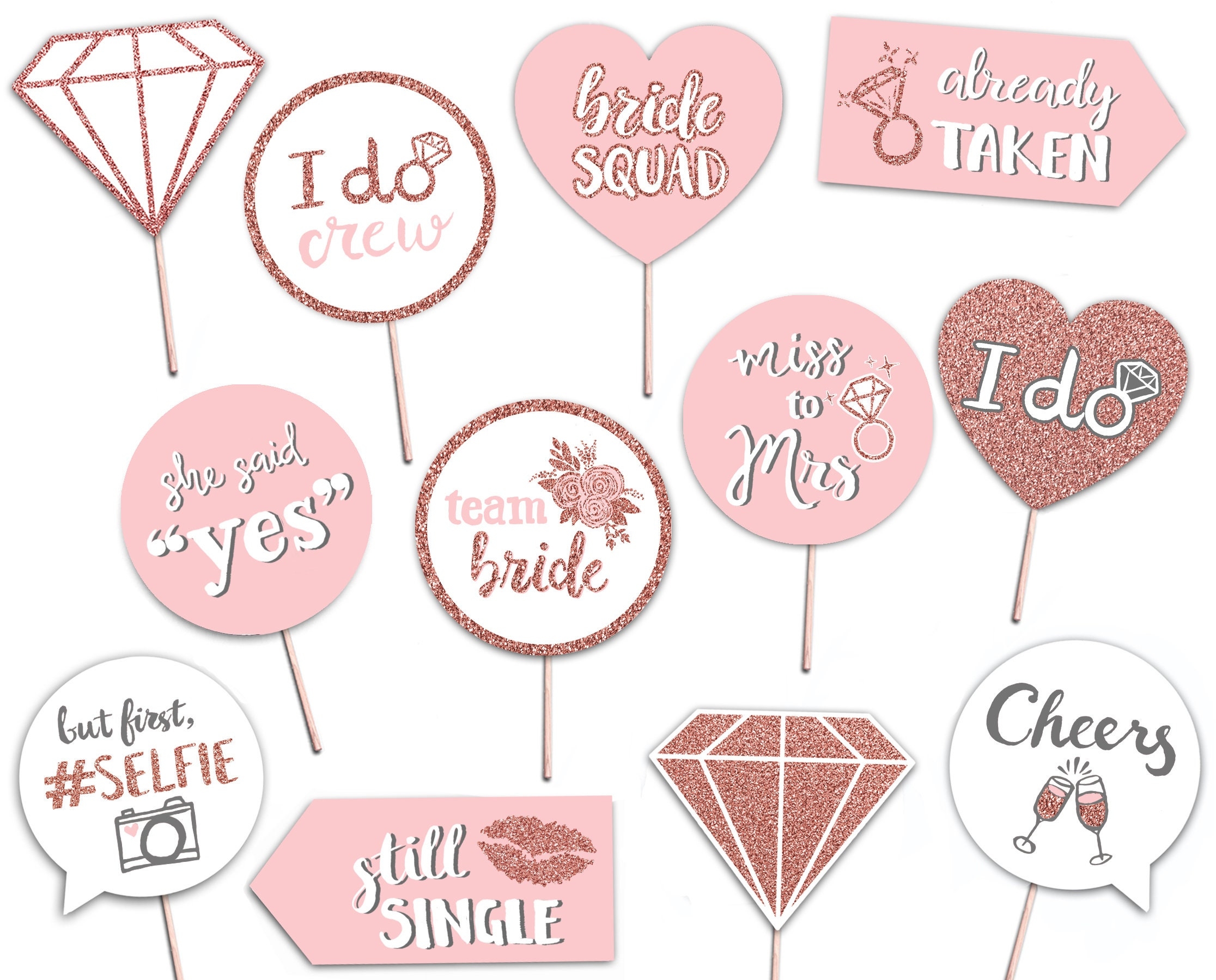 Bridal Shower Printable Photo Booth Props Light Pink Rose Gold Gray 12 Hand Painted Signs Bachelorette Hen Party Etsy UK
