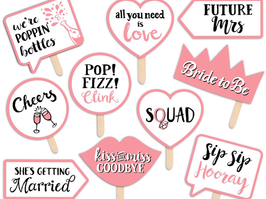 Bridal Shower Printable Photo Booth Props Pink And White 10 Hand Painted Signs Bachelorette Hen Party Etsy UK
