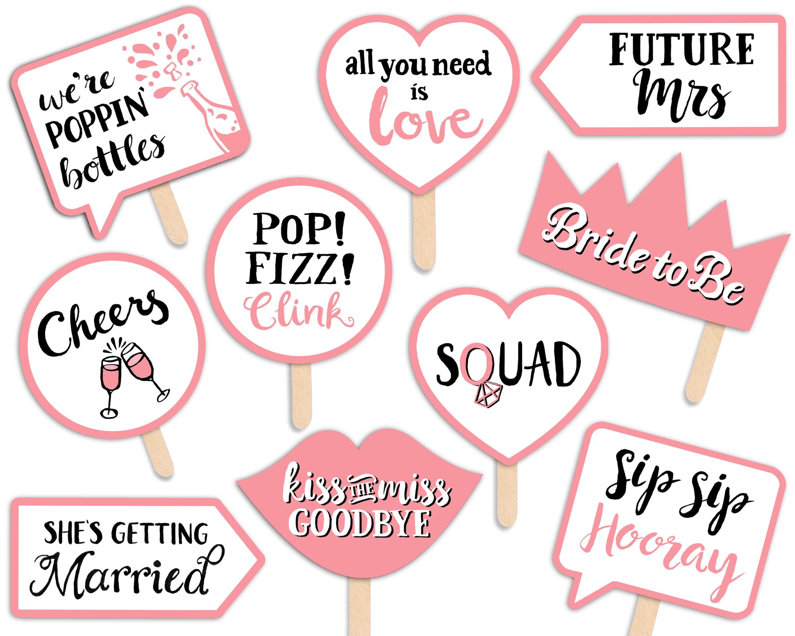Bridal Shower Printable Photo Booth Props Pink And White 10 Hand Painted Signs Bachelorette Hen Party Etsy UK
