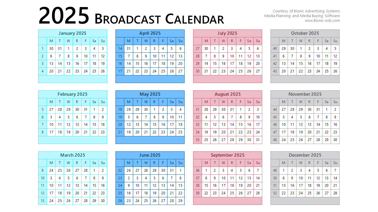Broadcast Calendar 2025 Free Downloads Customizable