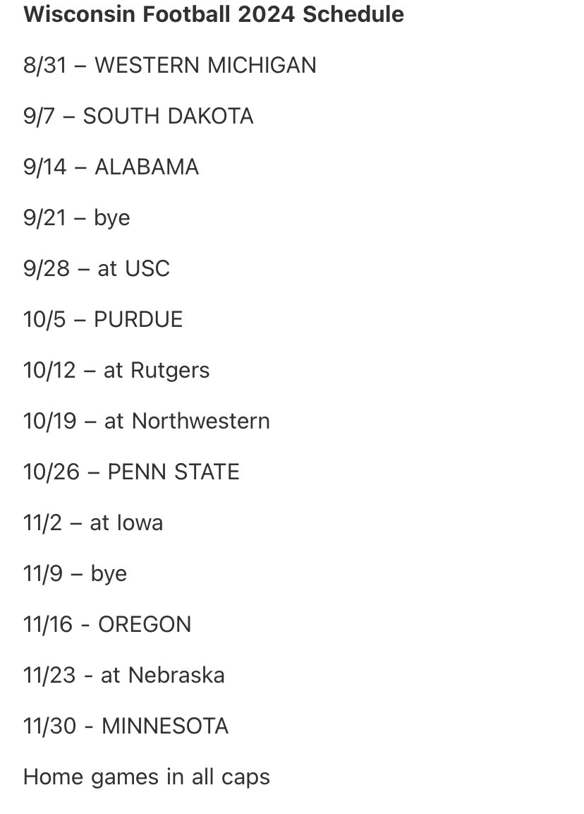 Bucky s 5th Quarter On X Badgers 2024 FOOTBALL SCHEDULE Https t co OZar313Vm8 X