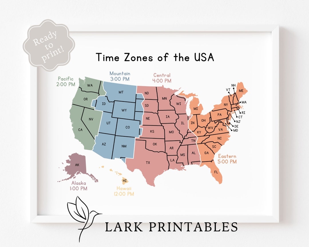 Buy Time Zones Of The USA Map Educational Poster Printable Geography Classroom Wall Decor Montessori Homeschool Resource Time Zone United States Online In India Etsy