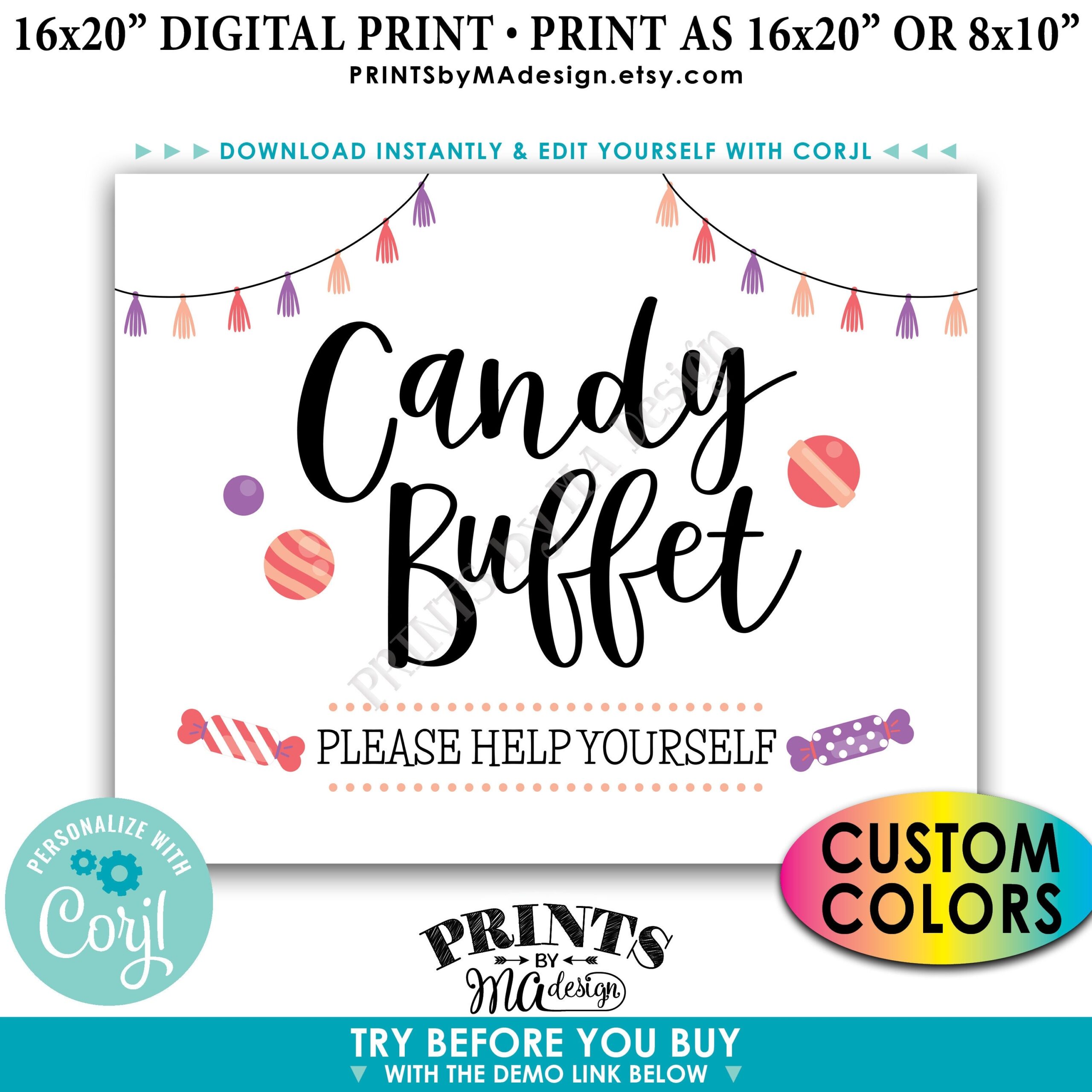 Candy Buffet Sign Please Help Yourself Birthday Graduation Candy Bar PRINTABLE 8x10 16x20 Treat Sign