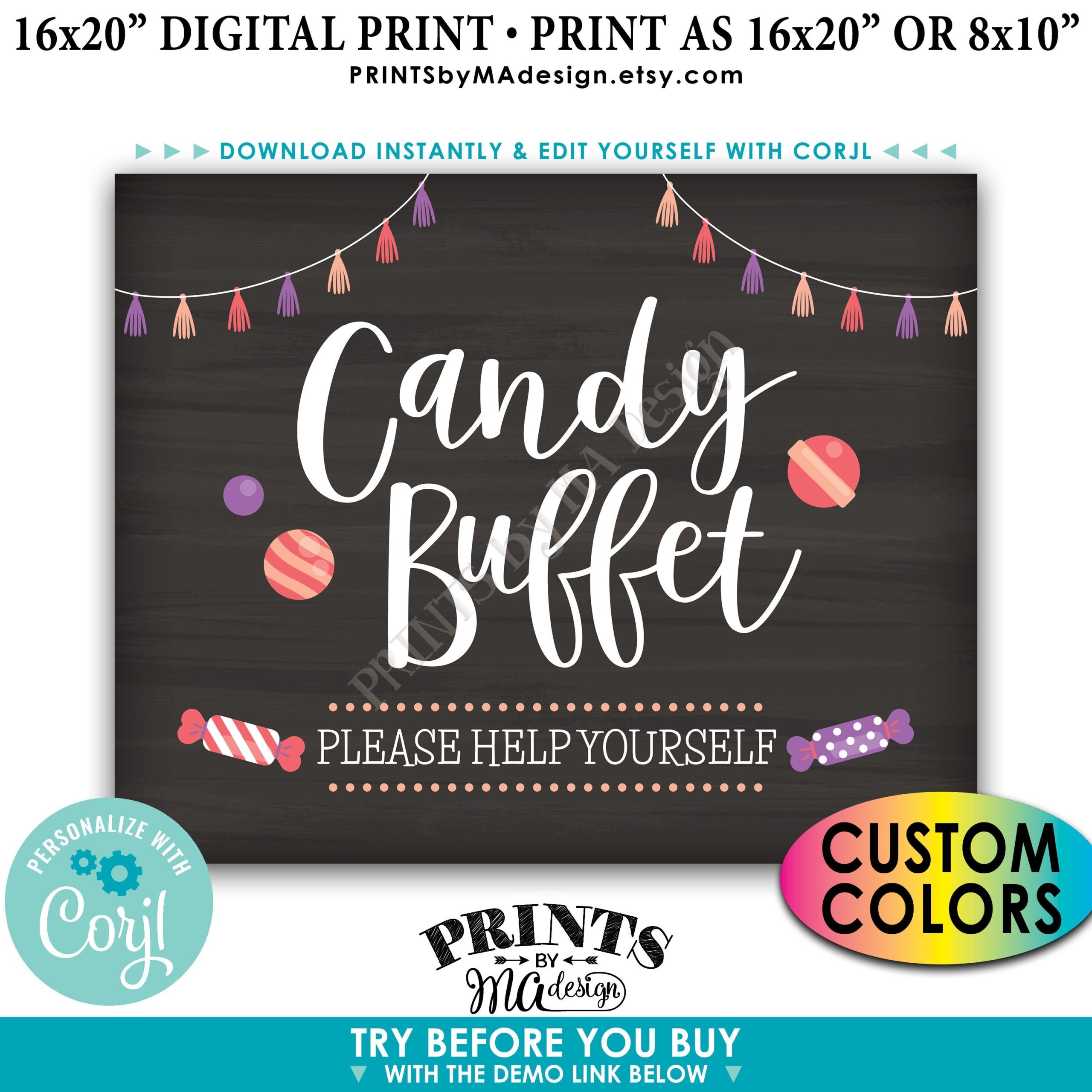 Candy Buffet Sign Please Help Yourself Birthday Graduation Candy Bar PRINTABLE Chalkboard Style Sign