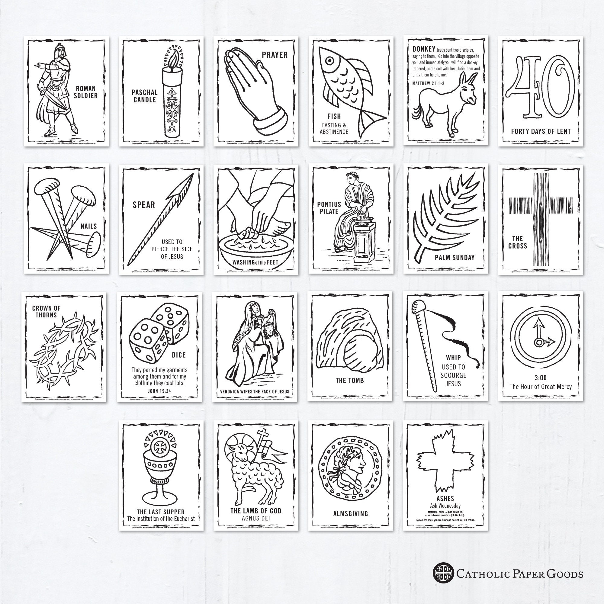 Catholic Coloring Pages Lenten Symbols Bundle Of 22 Lent Activity For Kids Printable Coloring Pages Digital PDF Etsy