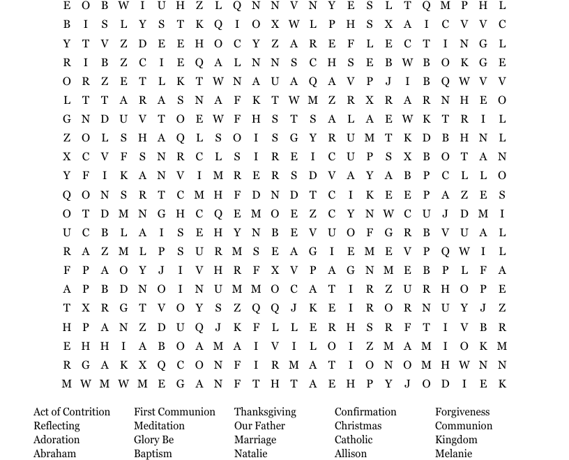 Catholic Religion Class Word Search WordMint