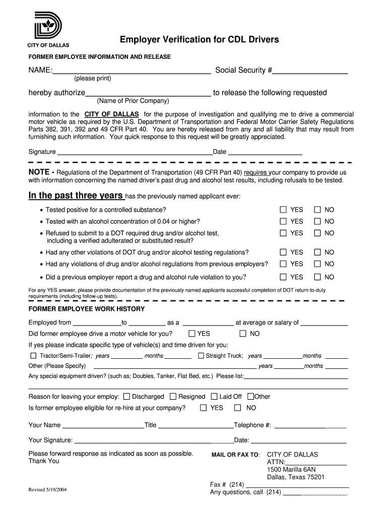 Cdl Employment Verification Form Fill Out Sign Online DocHub