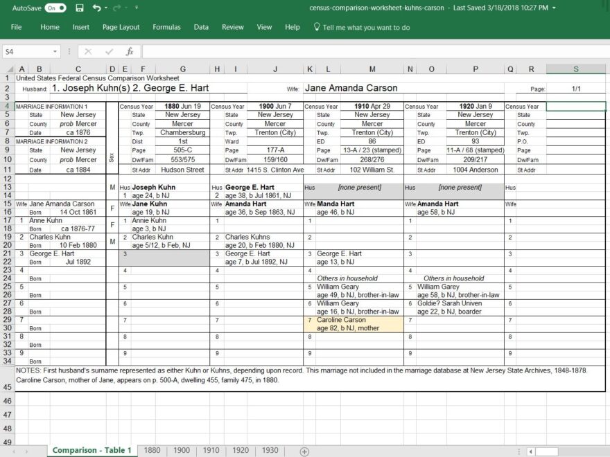 Census Comparison Worksheet Revisited Ancestor RoundupAncestor Roundup