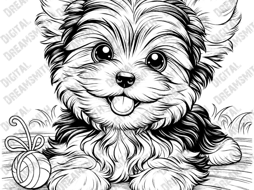 Charming Yorkshire Terrier Puppy Coloring Page Printable PDF For All Ages Instant Download Etsy