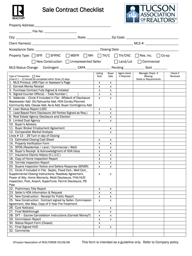 Checklist For Real Estate Transactions Fill Online Printable Fillable Blank PdfFiller