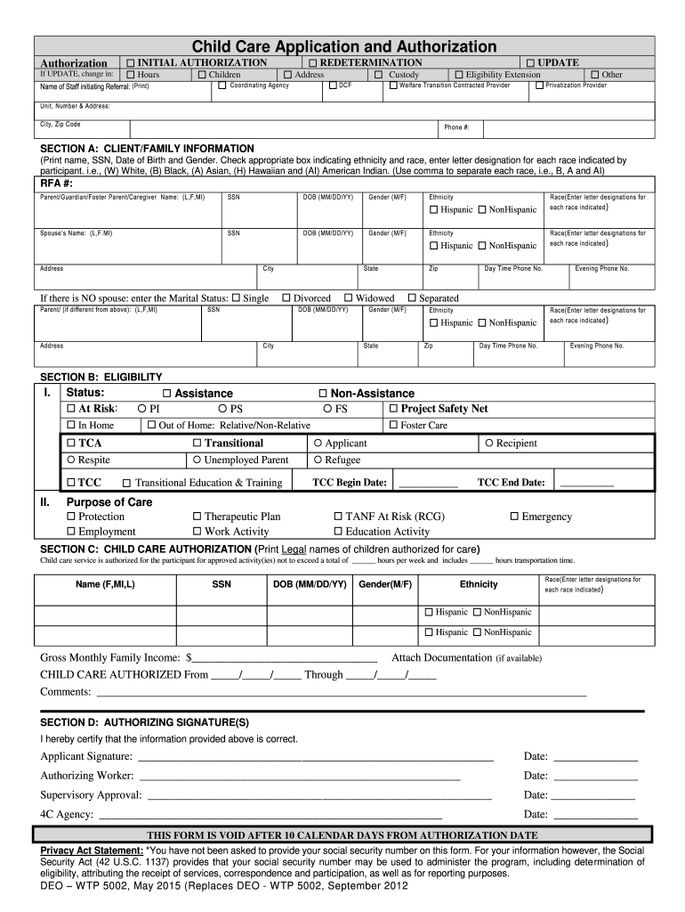 Child Care Authorization Form Fill Online Printable Fillable Blank PdfFiller