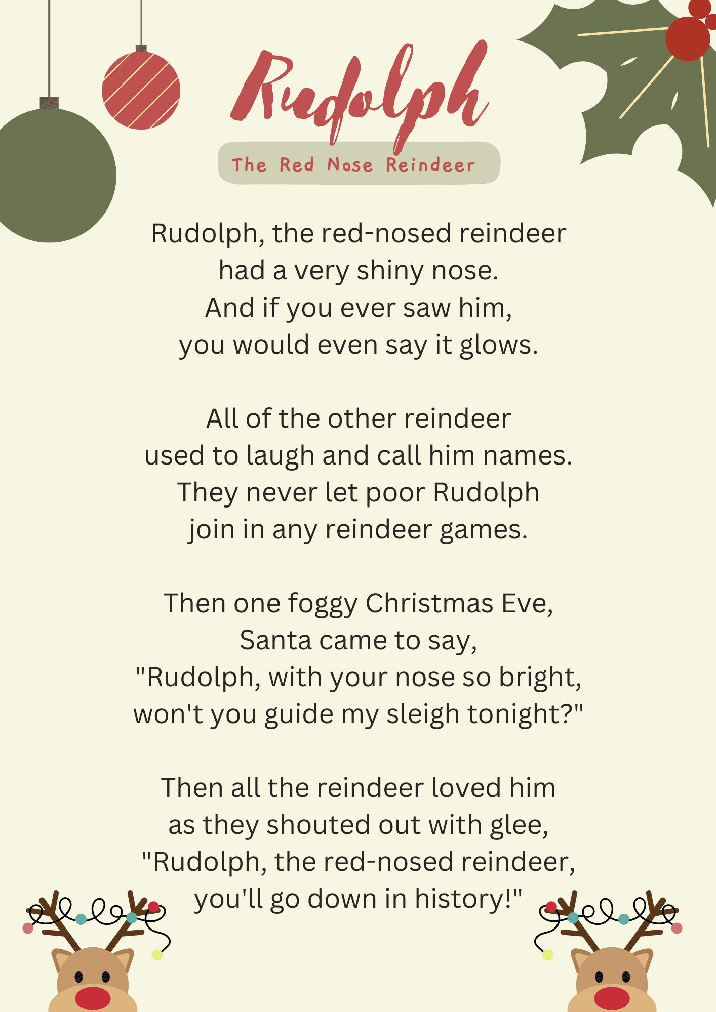 Christmas Lyrics Rudolph The Red Nosed Reindeer Song Worksheets Library
