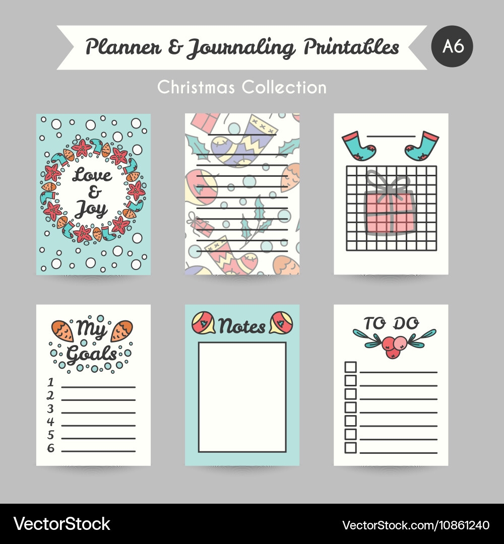 Christmas Printable Journaling Cards Line Style Vector Image