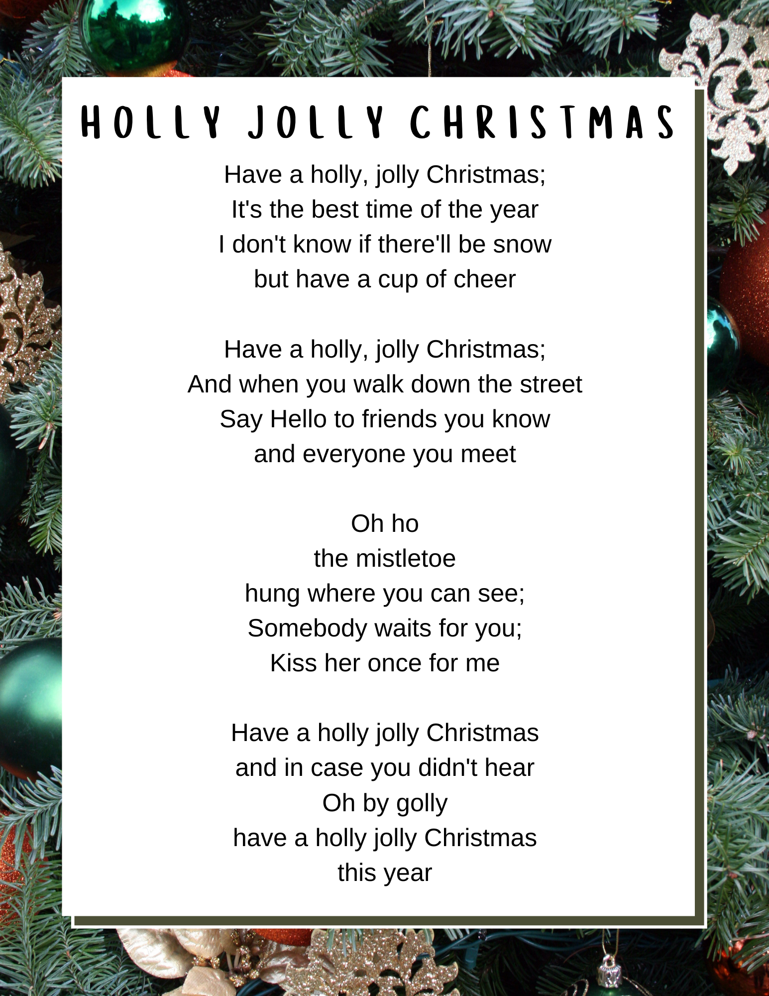 Christmas Carol Lyrics Printable Booklet