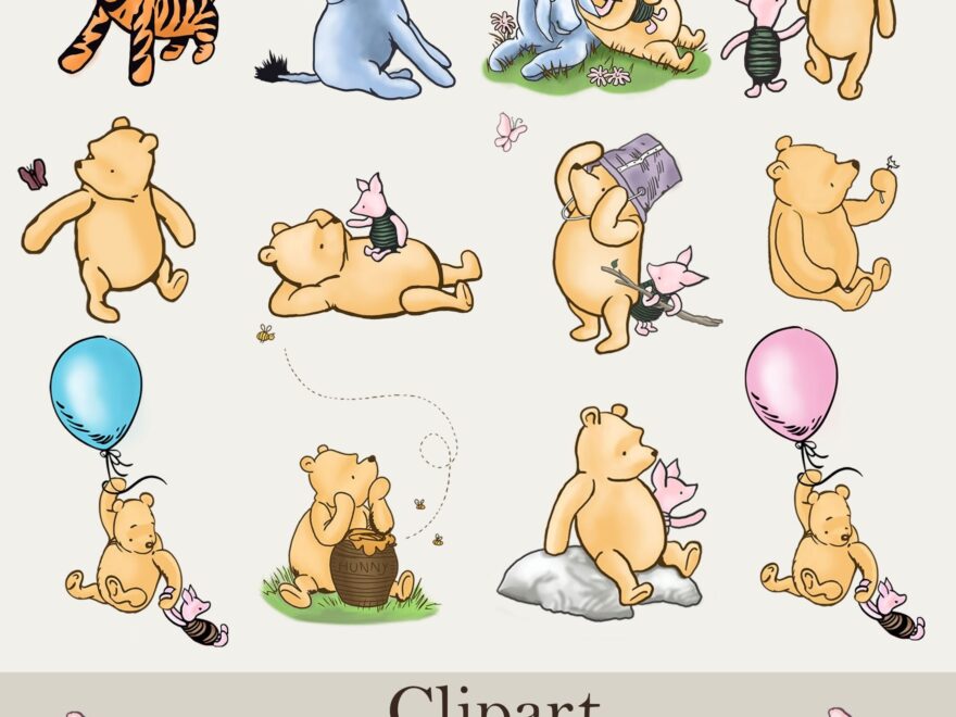 Classic Winnie The Pooh PNG Clipart Bundle Printable Pooh Bear Tigger Instant Digital Download Vintage Pooh Baby Shower Etsy