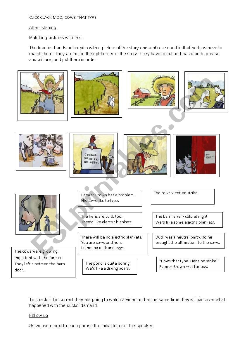Click Clack Moo Cows That Type ESL Worksheet By Maryro1173