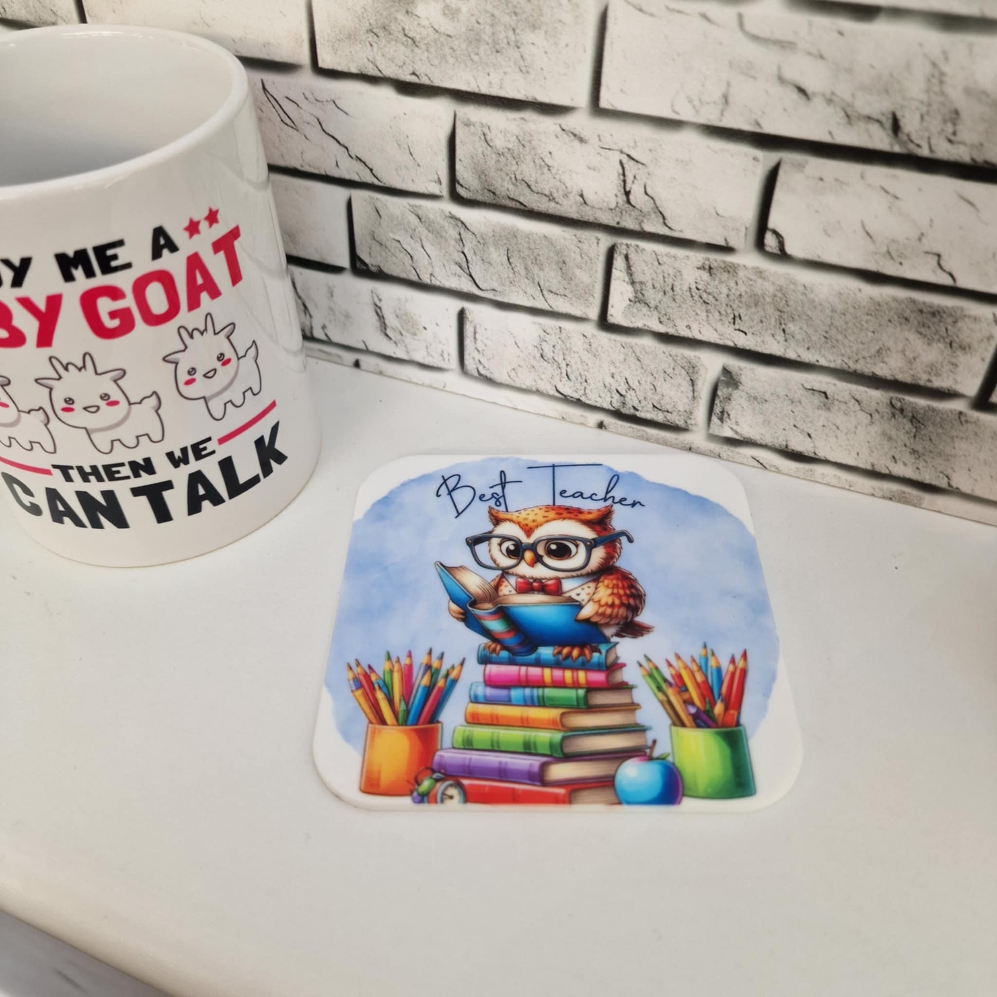 Coaster Owl Best Teacher Uv Printed Onto Acrylic