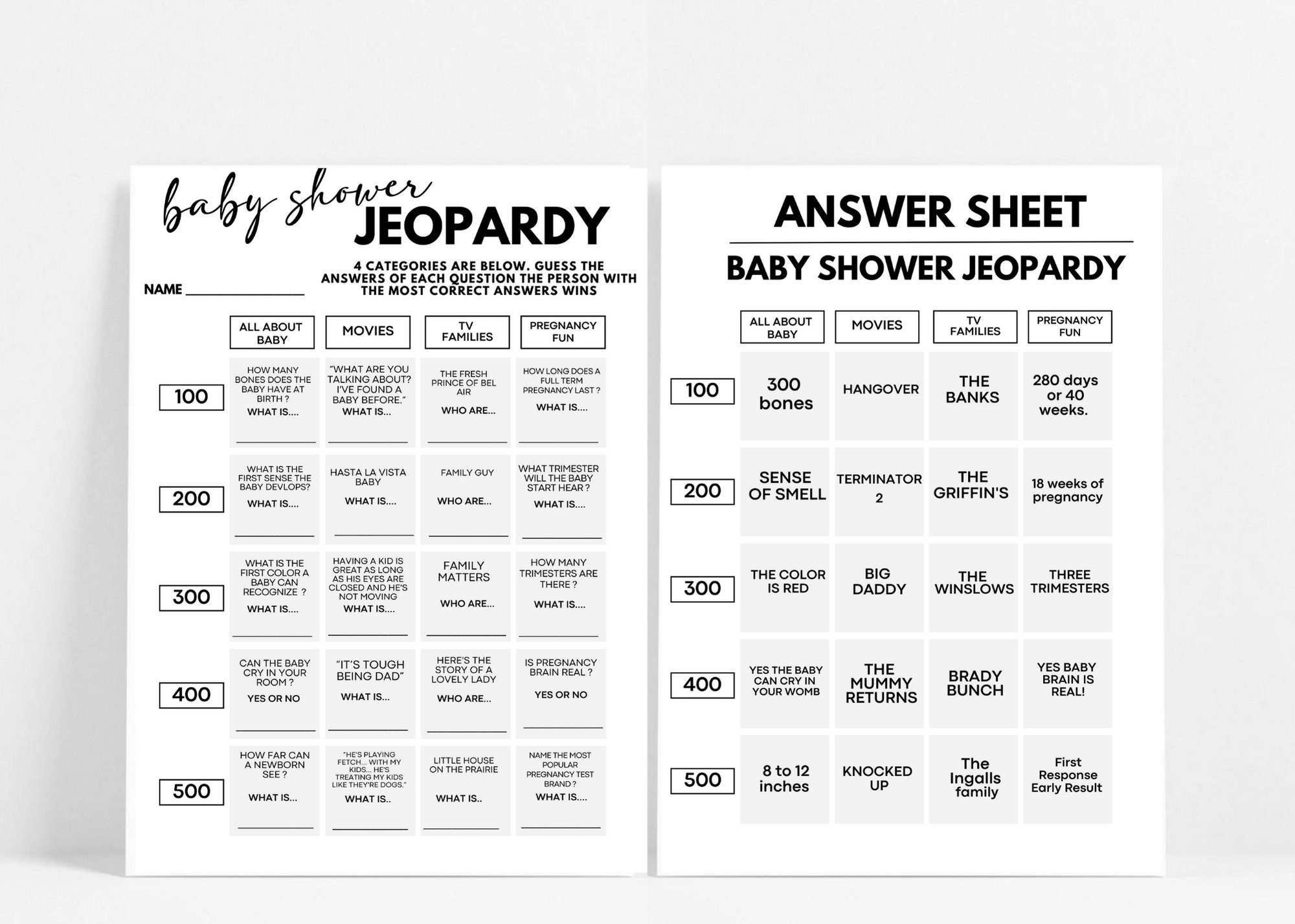 Baby Jeopardy Questions And Answers Printable