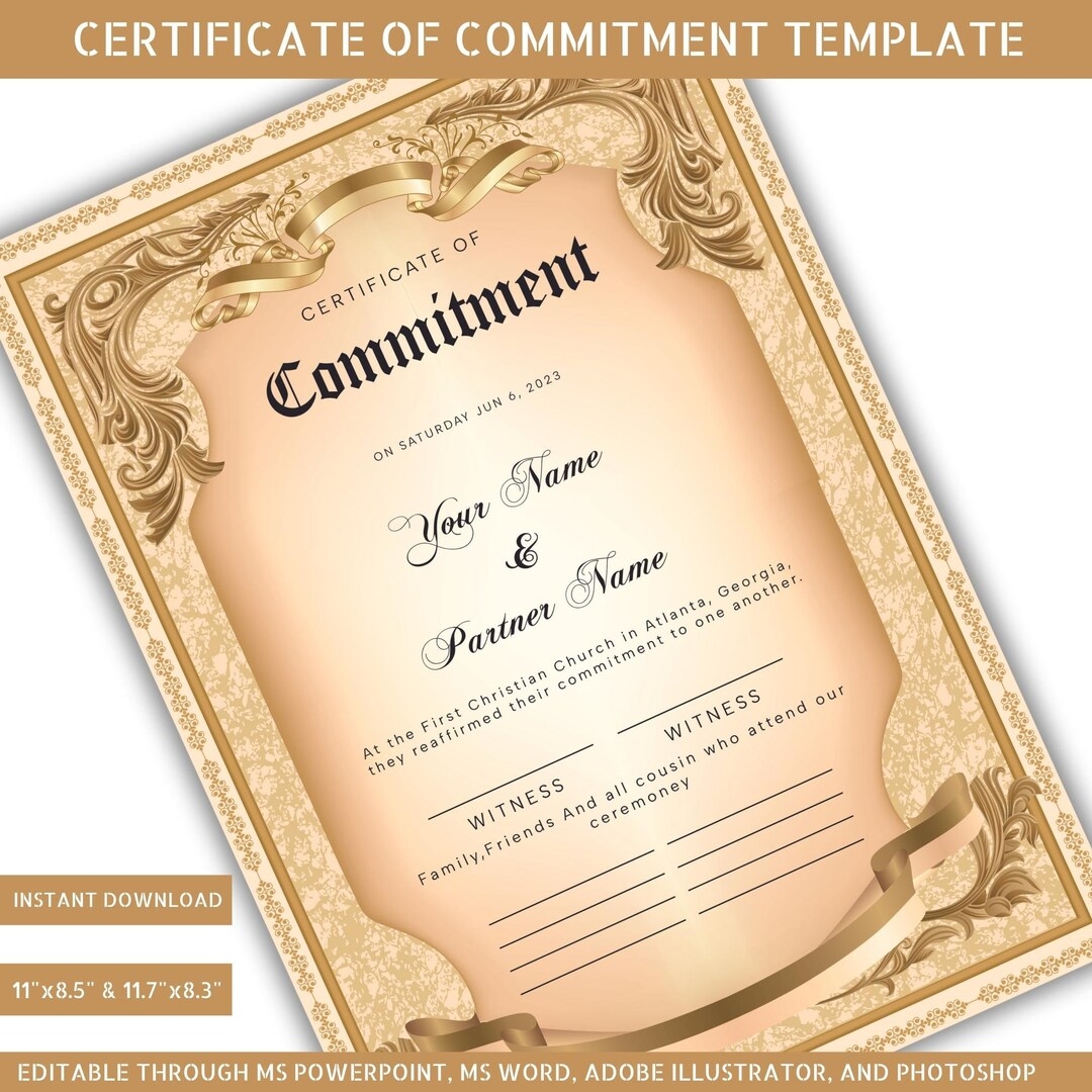 Commitment Certificate Printable Certificate Of Commitment Template Editable Commitment Ceremony Certificate Etsy UK