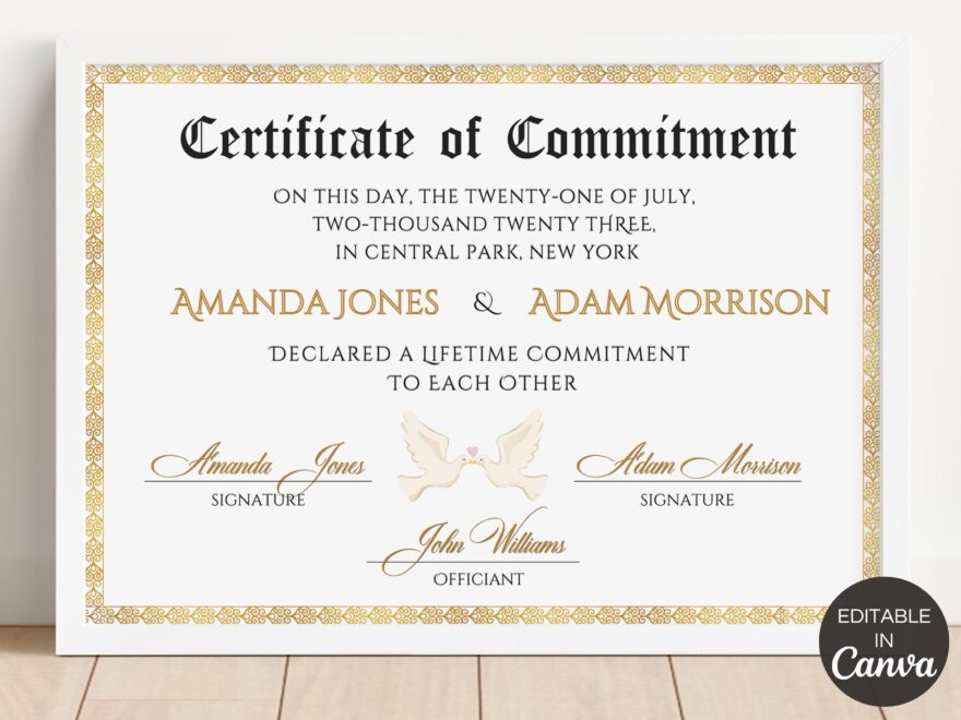 Commitment Certificate Template Printable Certificate Of Commitment Editable Commitment Ceremony Certificate Canva Template TDS 10 Etsy