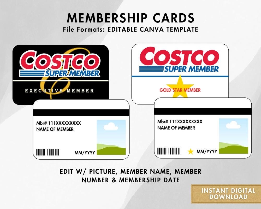 Costco Inspired Membership Cards digital Template Replica Etsy