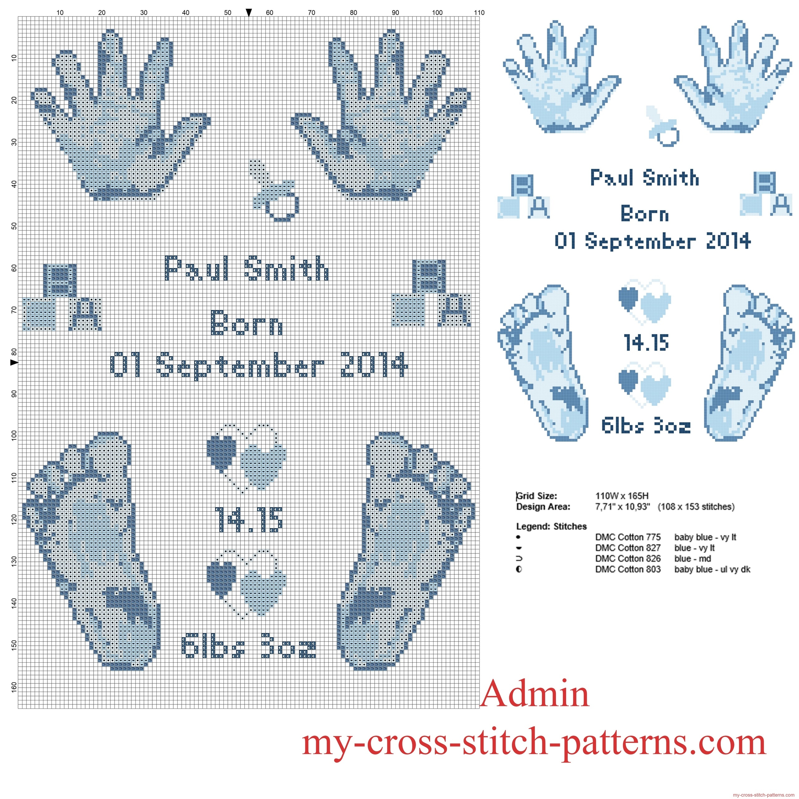 Cross Stitch Pattern Birth Record Male Baby Feet And Hands Prints Free Download Free Cross Stitch Patterns Simple Unique Alphabets Baby