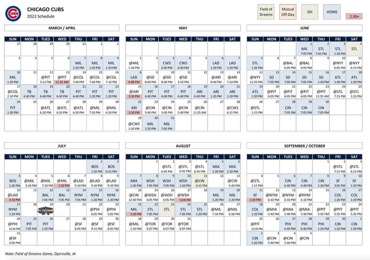Cubs MLB Release 2022 Regular season Schedule Bleed Cubbie Blue Worksheets Library
