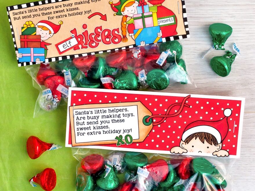 Cute Elf Kisses Treat Bag Topper Printable