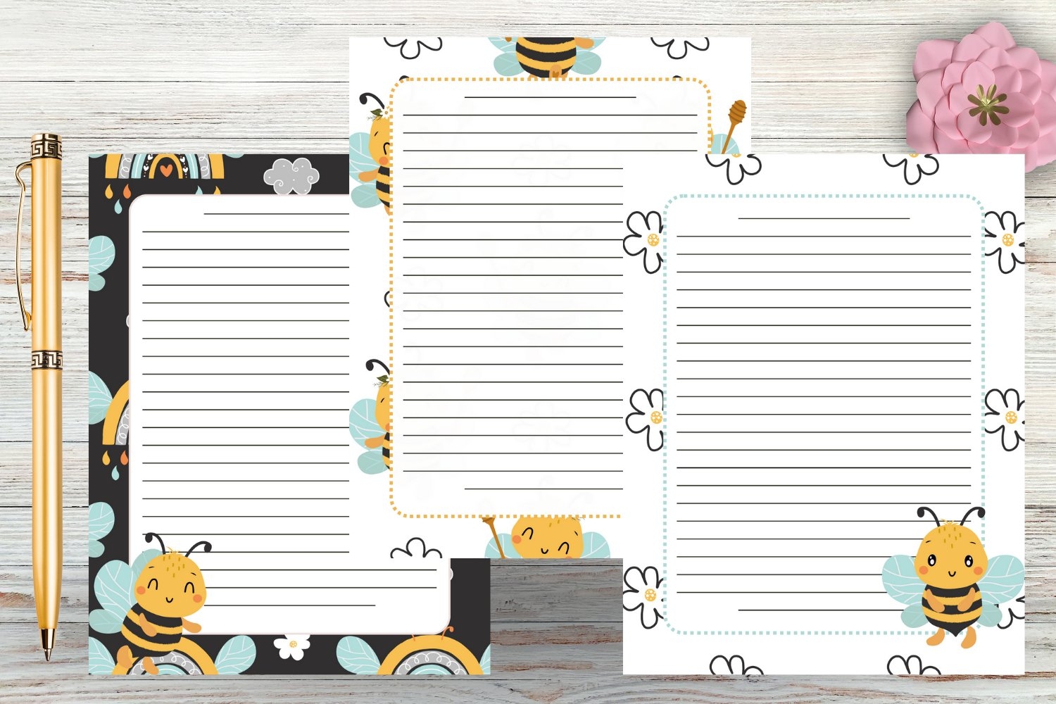 Cute Printable Bee Stationery Paper Pack writing Paper Set