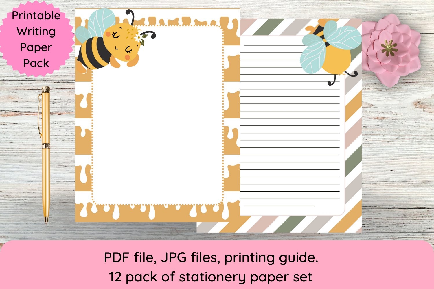 Cute Printable Bee Stationery Paper Pack writing Paper Set