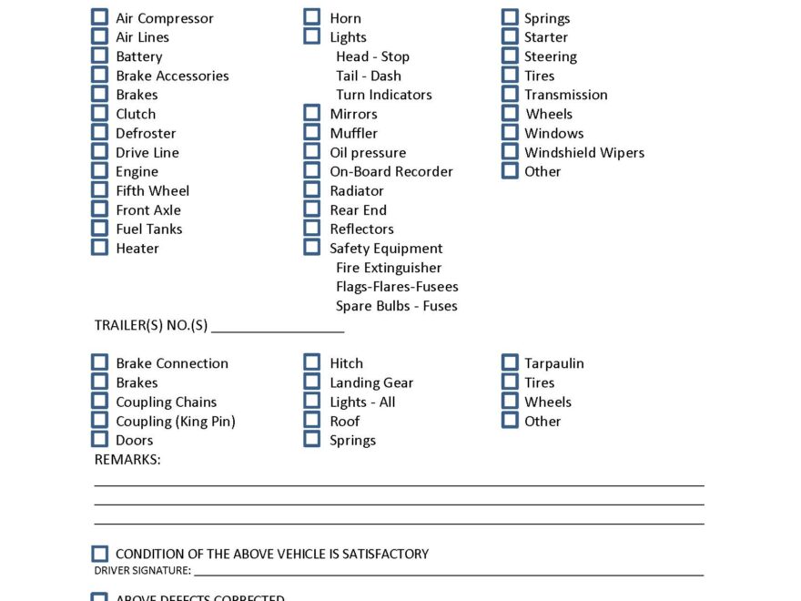 Daily Vehicle Inspection Report DVIR DOT Safety Plus