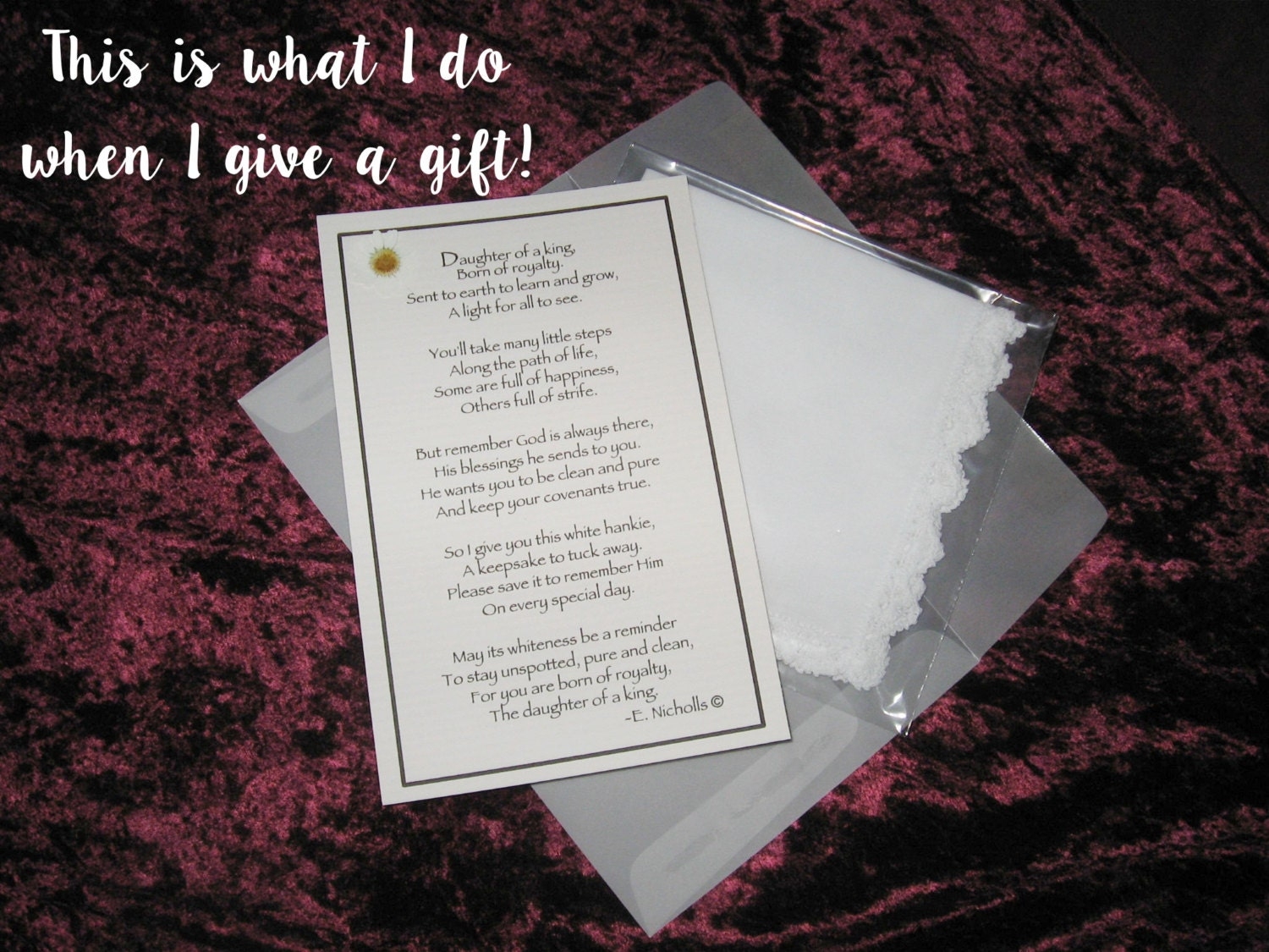 Daughter Of A King white Handkerchief Poem printable And Use Of Poem young Womens LDS Easy Instant Download Etsy