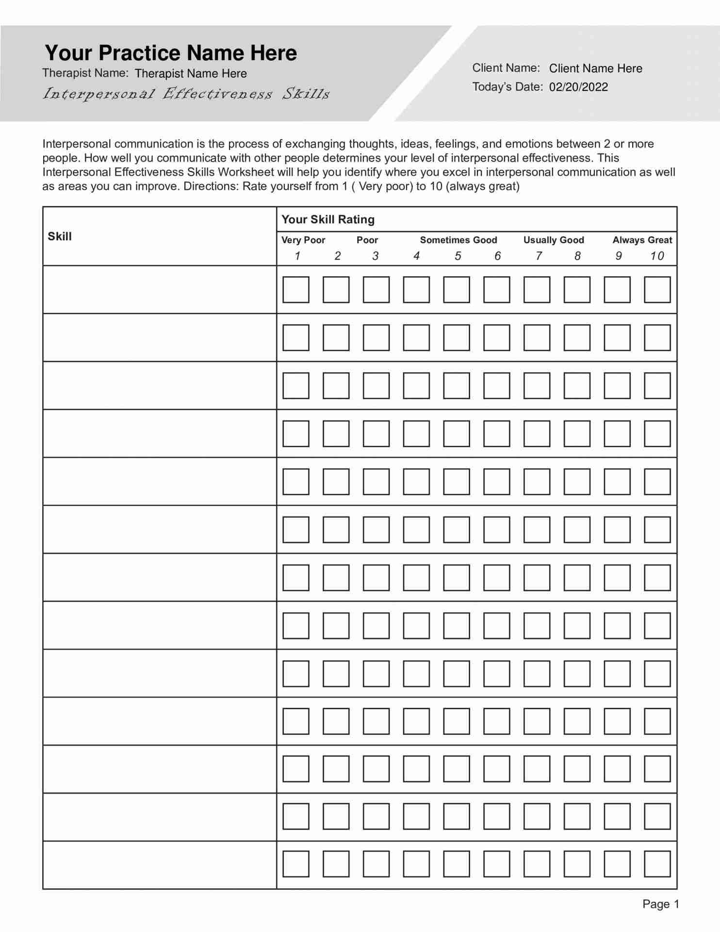 DBT Interpersonal Effectiveness Skills Worksheet PDF 