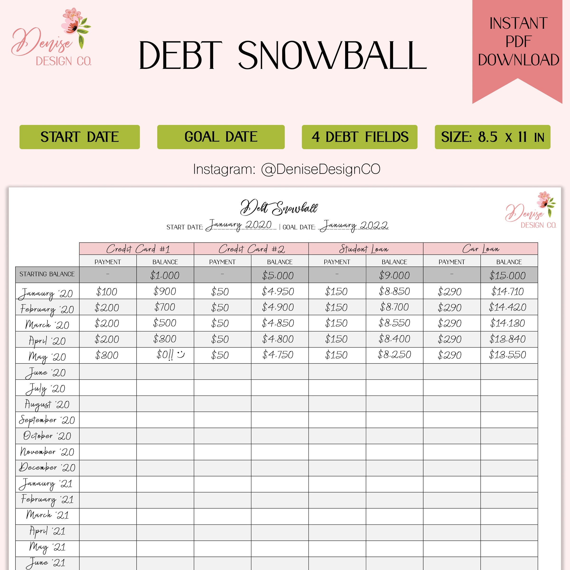 Debt Snowball Printable Sheet Dave Ramsey Inspired Debt Snowball Sheet With Payments Balance Overview Etsy