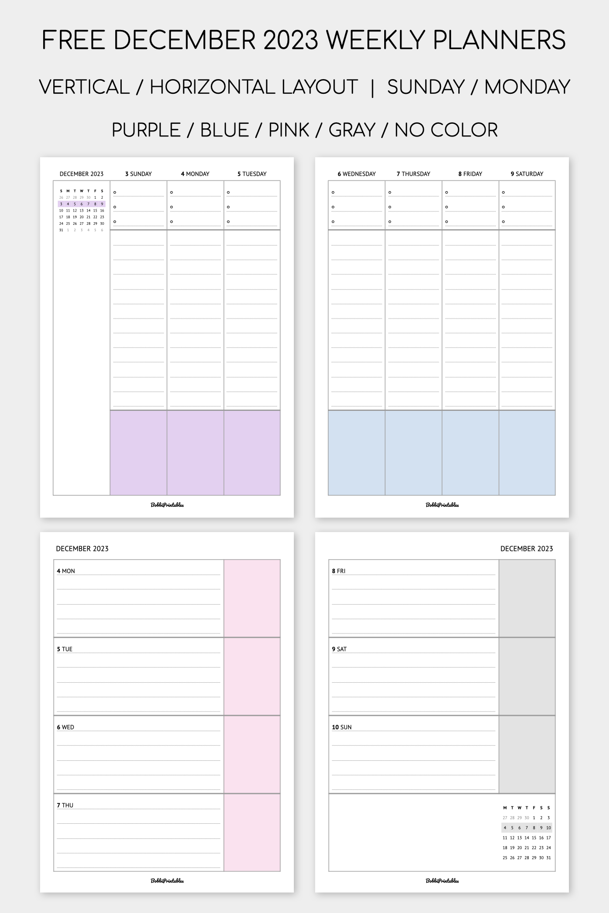 December 2023 Weekly Planners Free Printable Digital Planner Pages