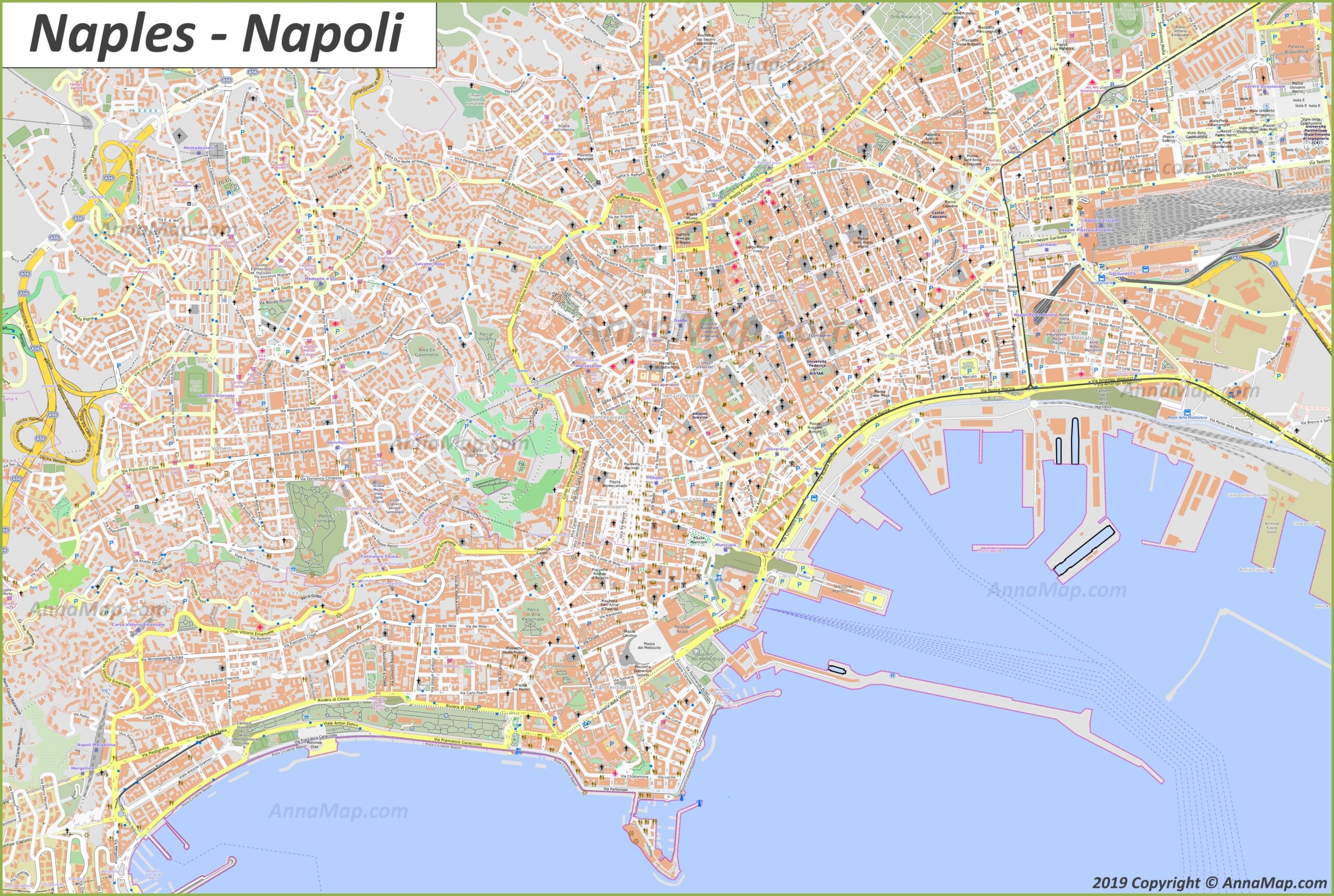 Detailed Tourist Maps Of Naples Italy Free Printable Maps Of Naples AnnaMap