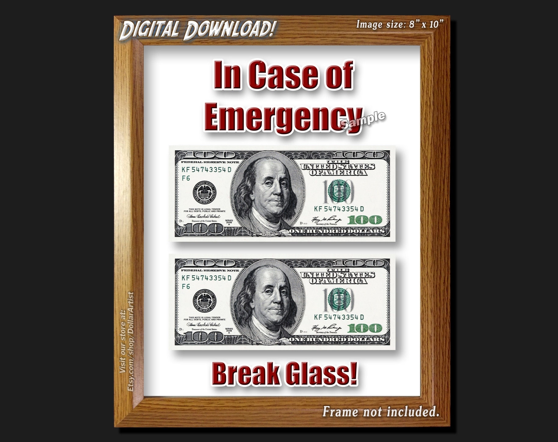 DIGITAL DOWNLOAD In Case Of Emergency Break Glass Printable Art Money Cash Humorous Home Decor Christmas Graduation Baby Shower Gift Etsy