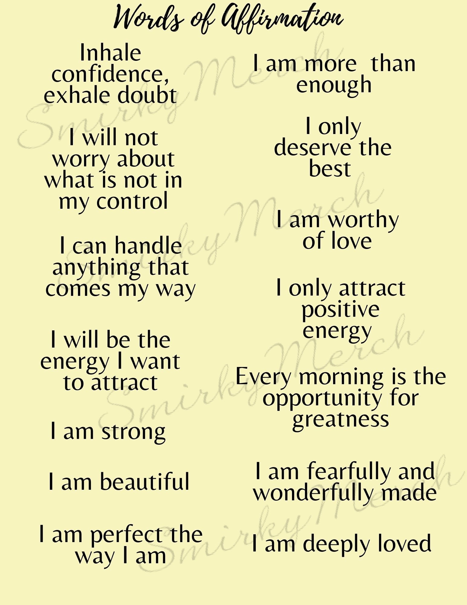 DIGITAL DOWNLOAD Of A List Of Words Of Affirmations Available To Download In Pdf Png And Jpg Files To Print And or Send Via Email Etsy