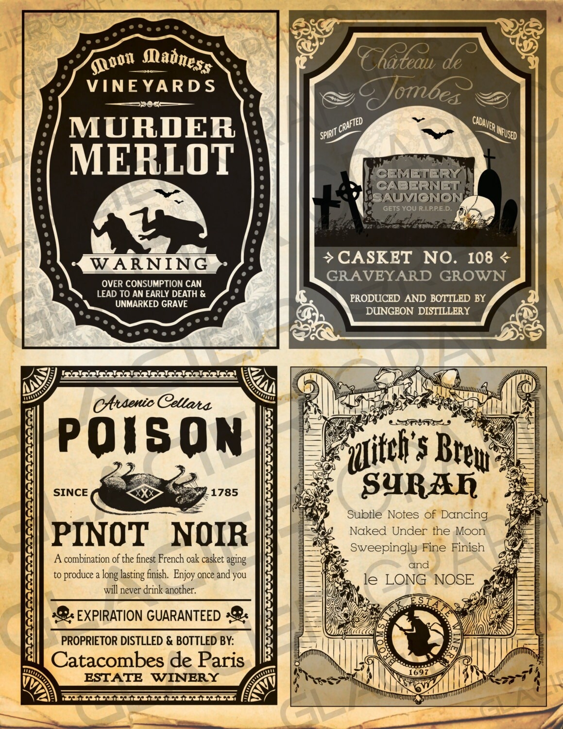 Digital Vintage Halloween Witch Red Wine Labels Halloween Bottle Labels Halloween Potion Label Digital Download Printable Collage Sheet Etsy de