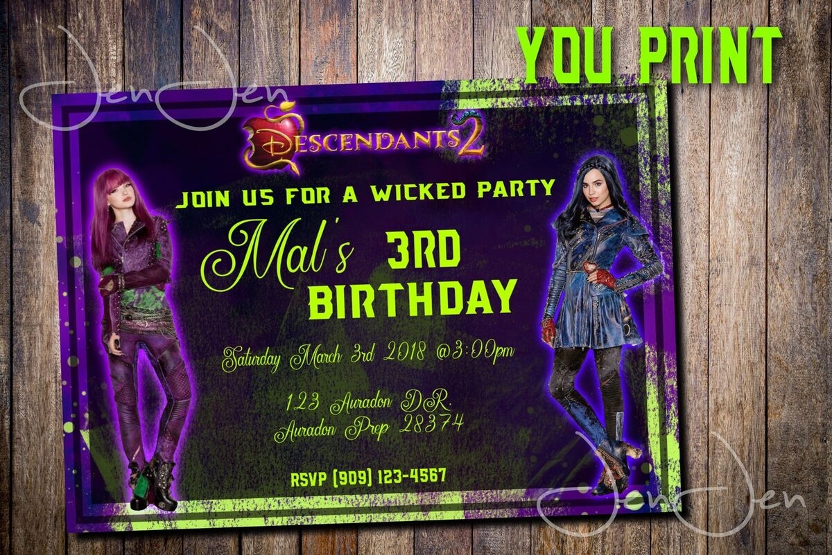 Disney Descendants 2 Mal And Evie Party Invitation You Print EBay