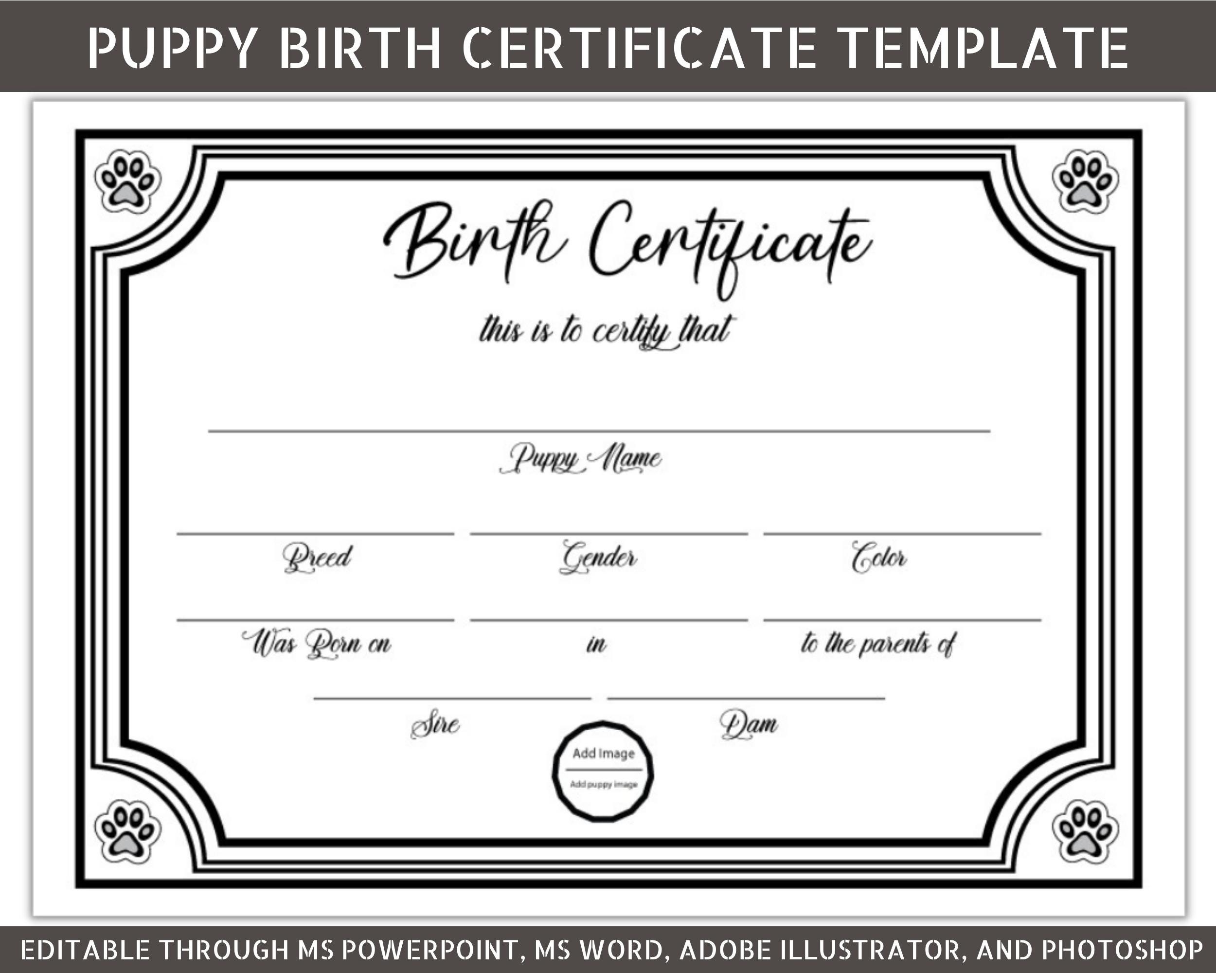 Dog Birth Certificate Puppy Birth Certificate Printable Pet Birth Certificate Pet Adoption Certificate Breeder Birth Form Etsy