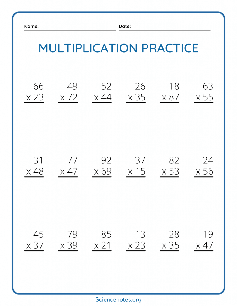 Double Digit Multiplication Worksheets
