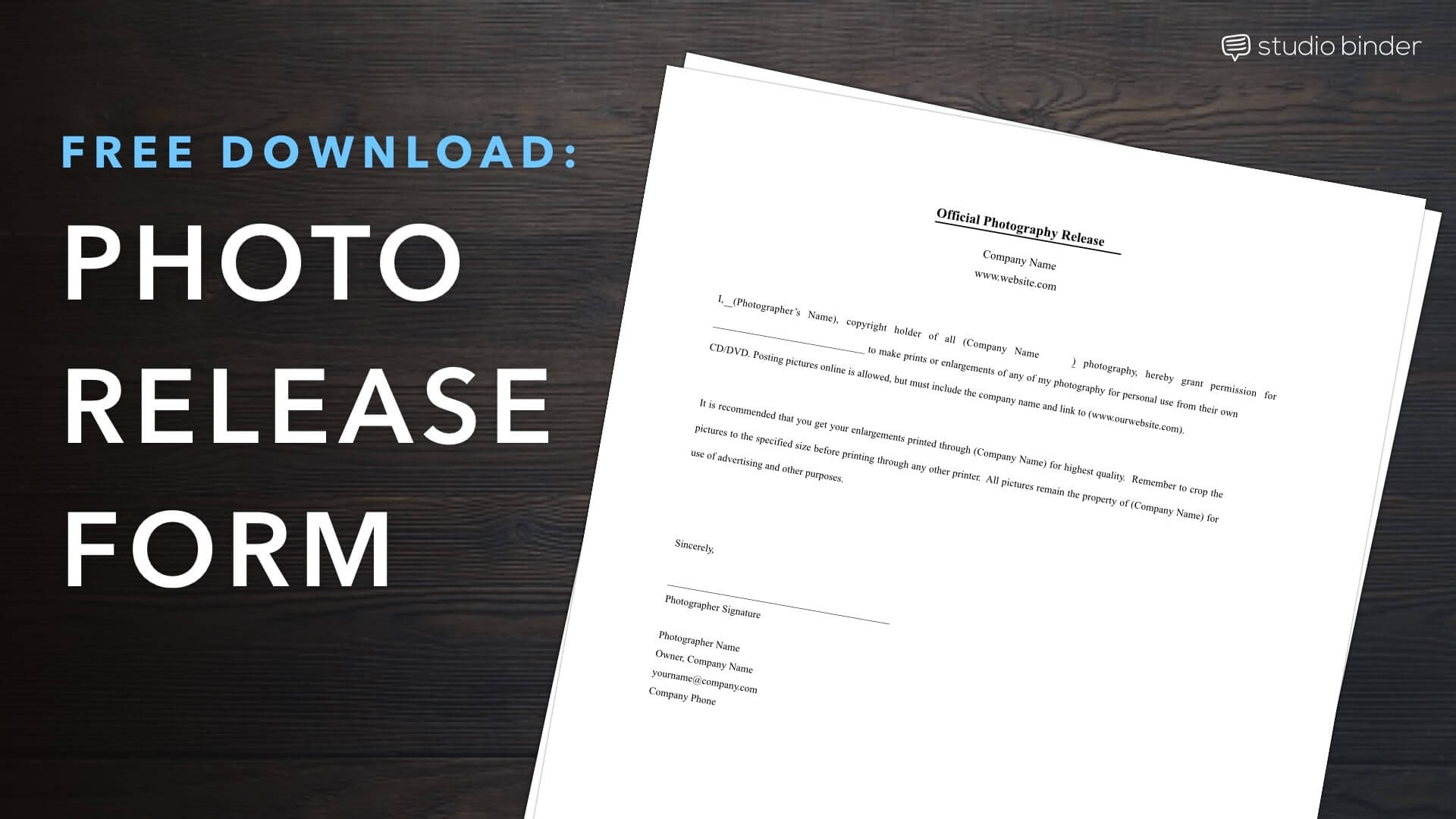 Download FREE Photo Release Form Template Photography