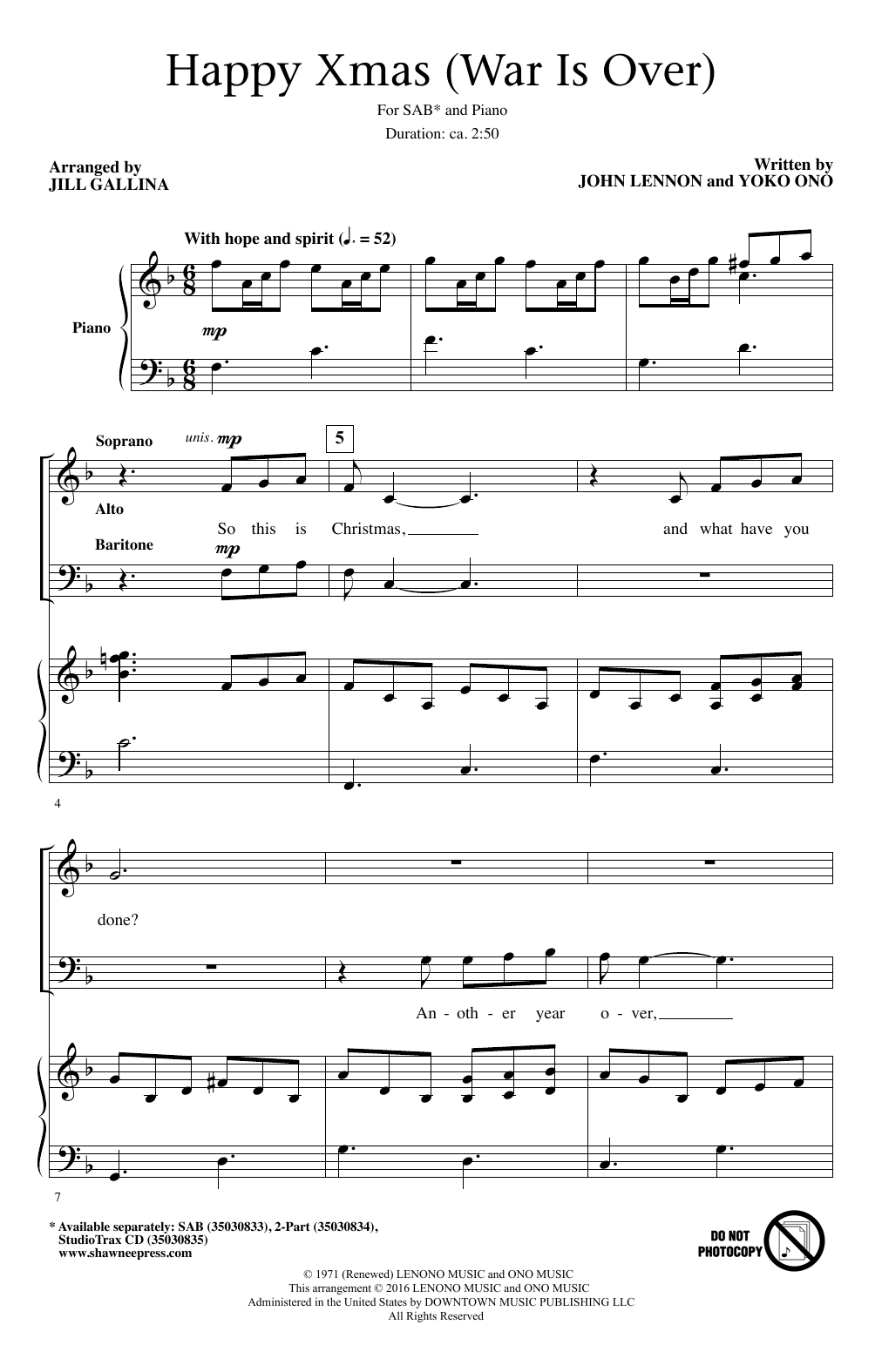 Download John Lennon Happy Xmas Sheet Music For SAB Choir Chords Lyrics PDF 195601